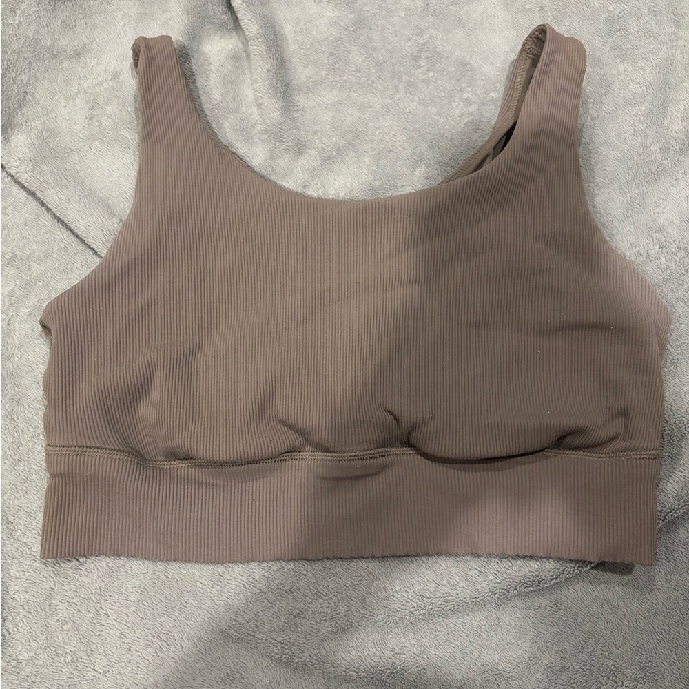 Aerie Ribbed Sports Bra in Taupe